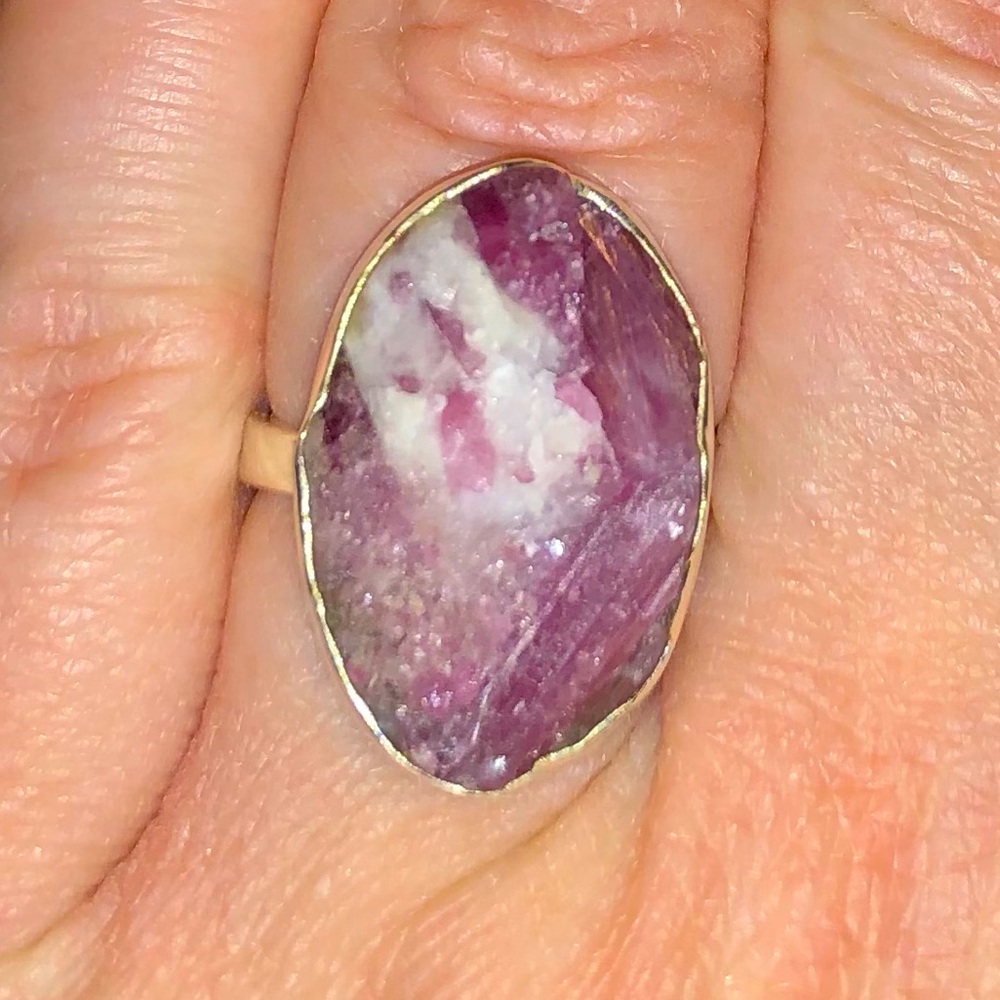 SS 🦄 stone (pink tourmaline, lepidolite, smoky quartz & clevelandite) ring